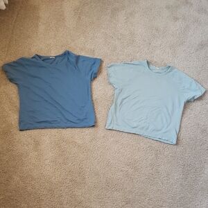 Two Athleta Girl Tees, Size: Medium I think, Color: Teal And Light Blue/green